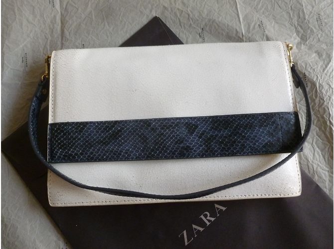 Zara echte lederne kupplung Weiß Blau - Ansicht 4