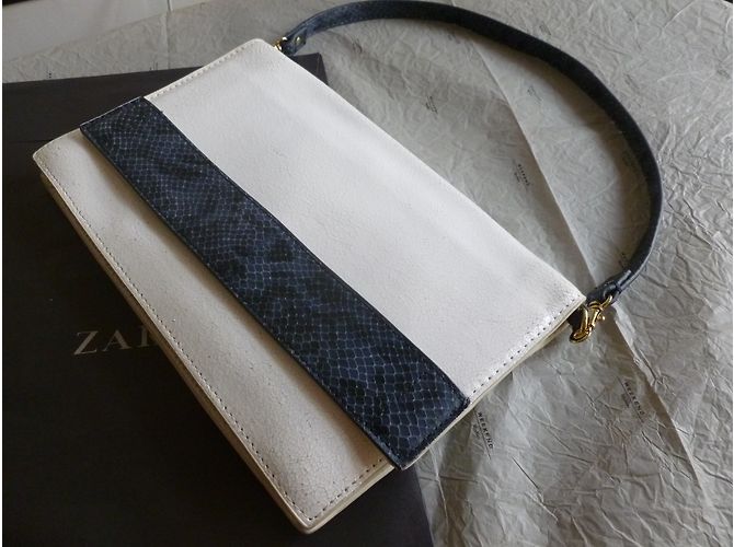 Zara echte lederne kupplung Weiß Blau - Ansicht 8