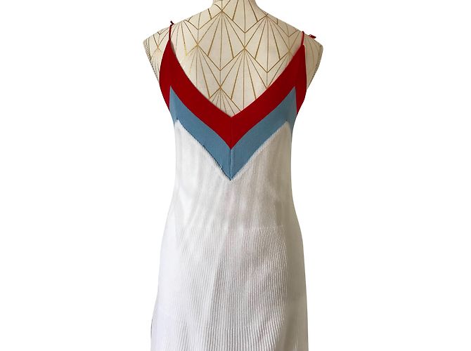 Sandro Sommerkleid Weiß mit Rot Blauem Streifen Muster Größe 2 - Ansicht 2