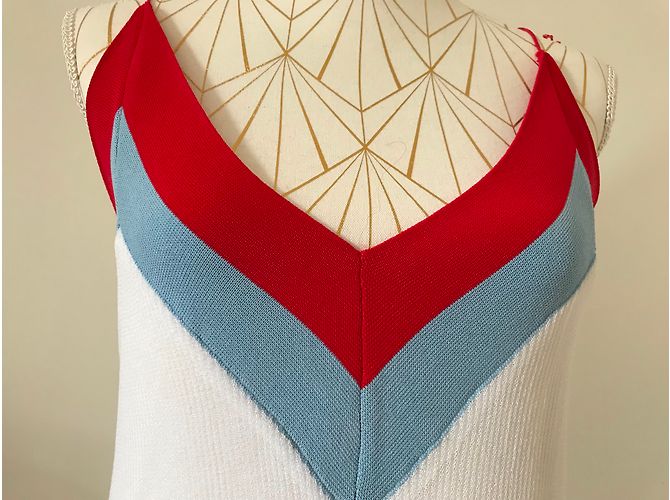 Sandro Sommerkleid Weiß mit Rot Blauem Streifen Muster Größe 2 - Ansicht 3