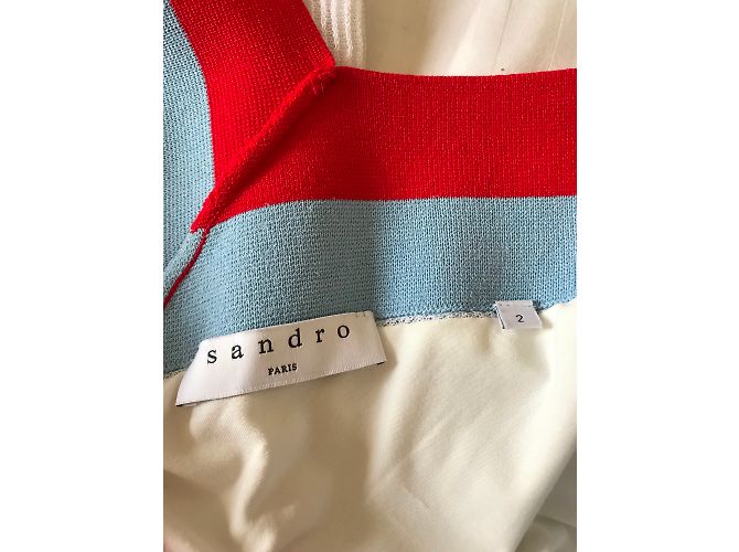 Sandro Sommerkleid Weiß mit Rot Blauem Streifen Muster Größe 2 - Ansicht 5