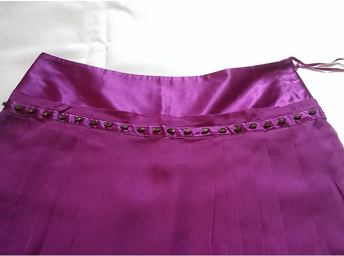 Falda plisada de seda Massimo Dutti Ciruela - vista 6