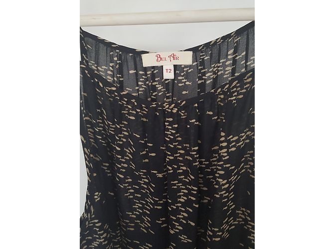 Vestido Bel Air T2 de seda negro estampado de peces - vista 4