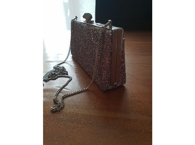 Pochette Jimmy Choo Paillette Rosa Paglia - vista 5