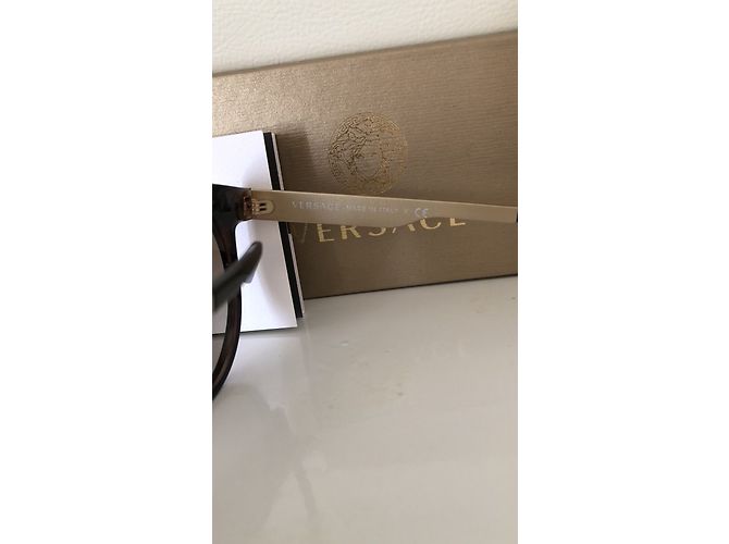 Occhiali da sole Versace occhio di gatto tartaruga marrone e oro - vista 3