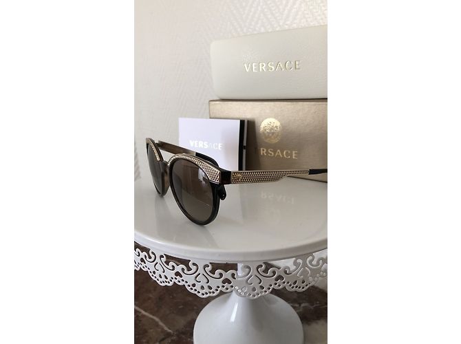 Occhiali da sole Versace occhio di gatto tartaruga marrone e oro - vista 4