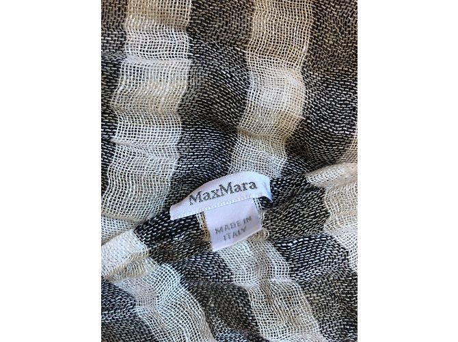 Max Mara Bufanda de lino a rayas Beige Gris - vista 3