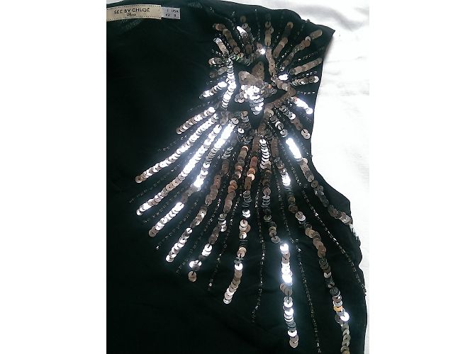 Ärmelloses See by Chloé Top aus schwarzer Viskose mit silbernen Pailletten - Ansicht 2