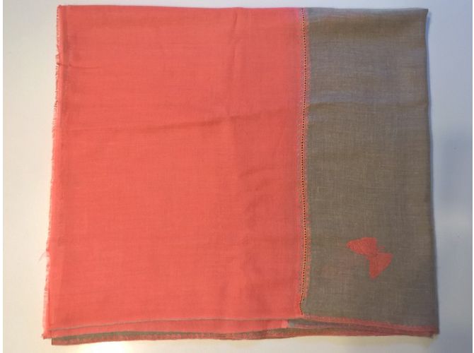 Autre Marque Pashmina in cashmere corallo e taupe - vista 2