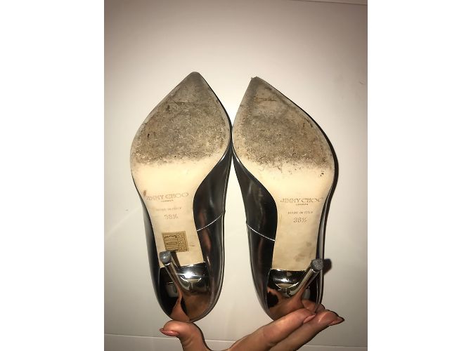 Décolleté Jimmy Choo Anouk in vernice argento 12cm - vista 6