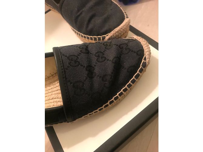 Gucci Espadrilles Schwarz Dunkelgrau Leder Stoff 36 Anthrazitgrau - Ansicht 2