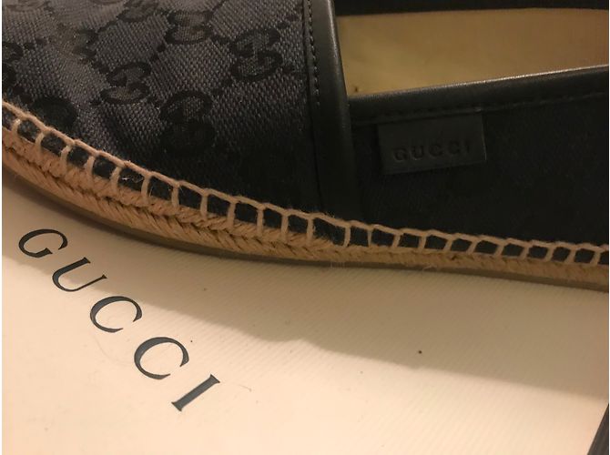 Gucci Espadrilles Schwarz Dunkelgrau Leder Stoff 36 Anthrazitgrau - Ansicht 4