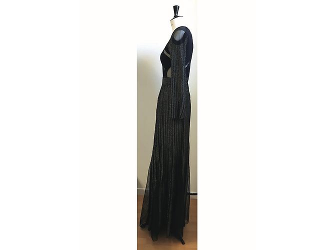 Elie Saab Strick Maxikleid schwarz und gold Lurex - Ansicht 8