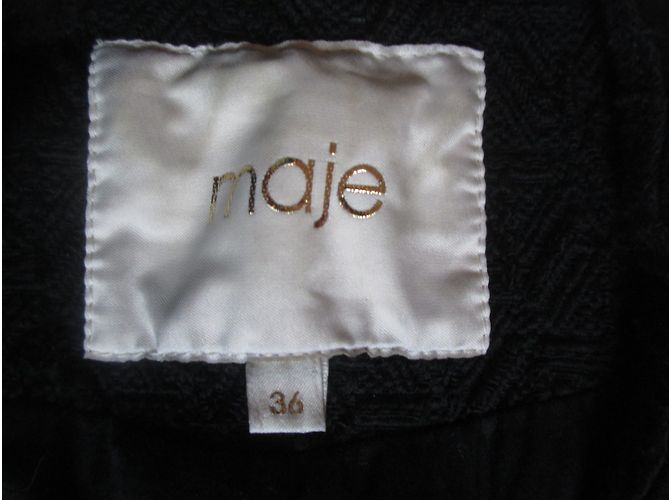 Abrigo Maje negro de algodón y piel - vista 6