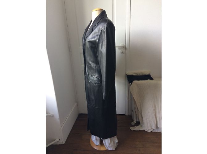 Autre Marque Schwarzer Leder Mantel - Ansicht 3