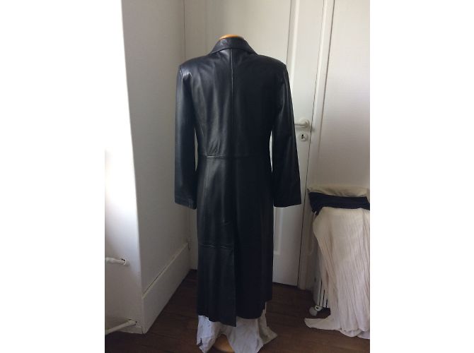 Autre Marque Schwarzer Leder Mantel - Ansicht 4
