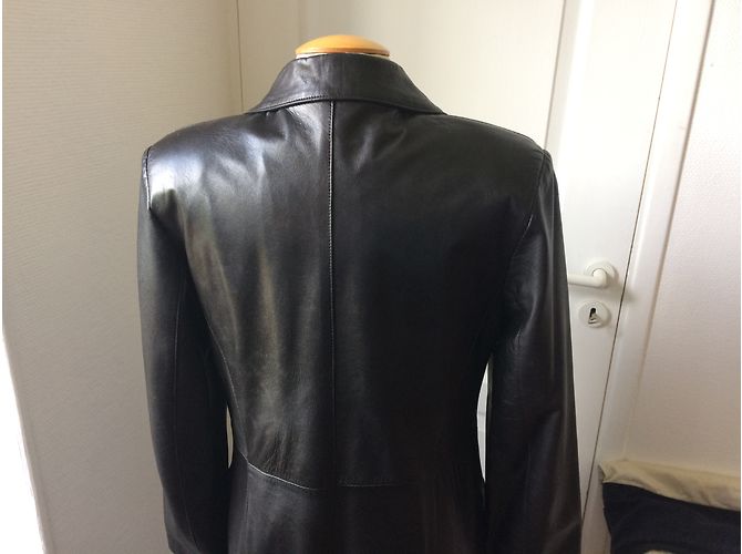 Autre Marque Schwarzer Leder Mantel - Ansicht 5