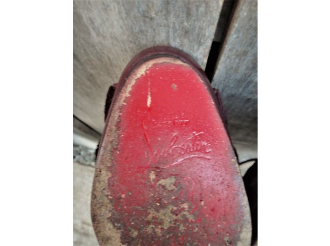 Sandali Christian Louboutin rosso scuro velluto e pelle di vitello 38 Bordò - vista 10