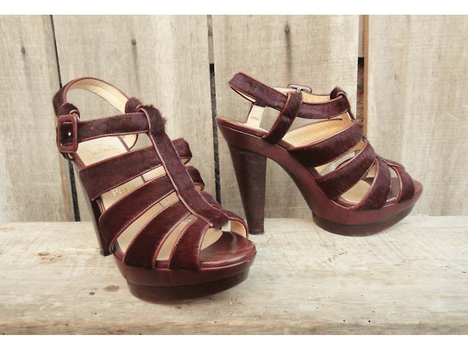 Sandali Christian Louboutin rosso scuro velluto e pelle di vitello 38 Bordò - vista 6