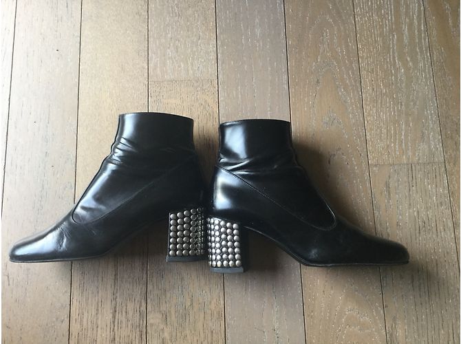 Stivaletti Saint Laurent in pelle nera con borchie argento Nero - vista 6