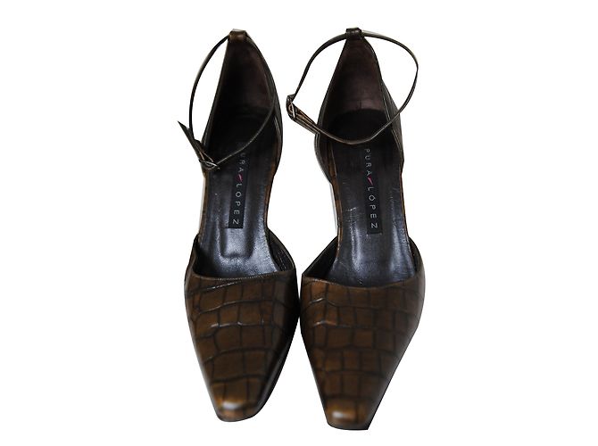 Escarpins Pura Lopez En Cuir Reptile Marron - Taille 36 C - Très Bon État Occasion