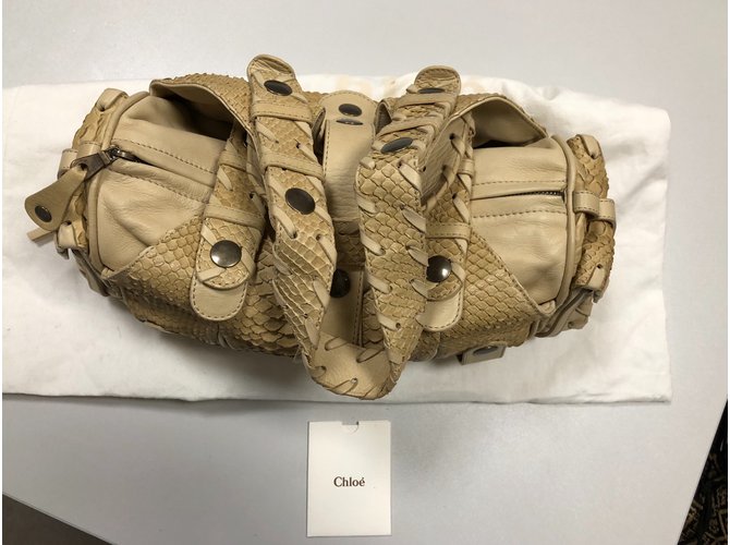 Borsa Chloé Silverado in pelle beige e pitone - vista 3