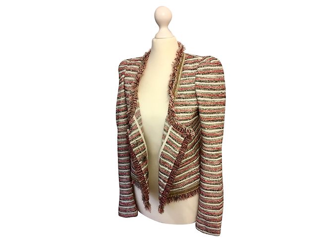 Patrizia Pepe Blazer Blouson Jacke Rot Baumwolle mit Goldfransen Beige Golden Grau - Ansicht 2