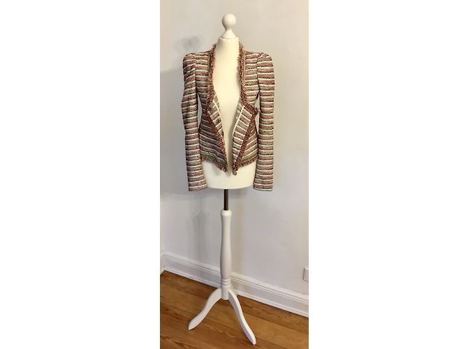 Patrizia Pepe Blazer Blouson Jacke Rot Baumwolle mit Goldfransen Beige Golden Grau - Ansicht 3