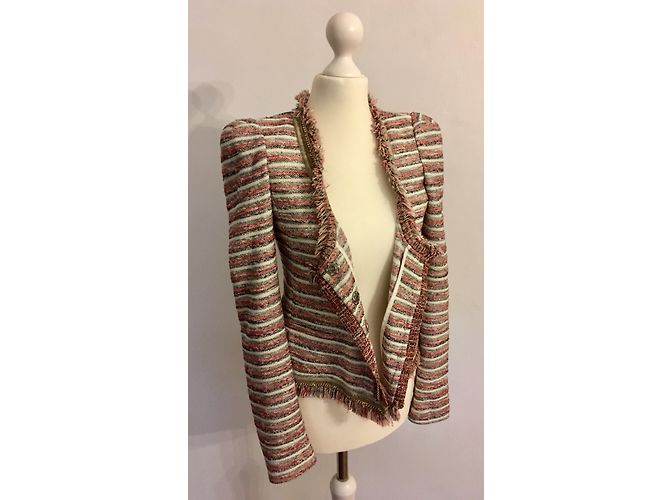 Patrizia Pepe Blazer Blouson Jacke Rot Baumwolle mit Goldfransen Beige Golden Grau - Ansicht 4