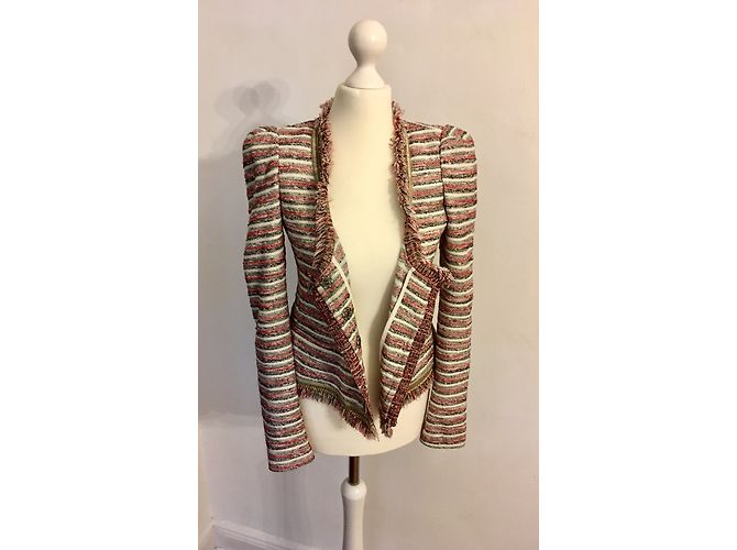 Patrizia Pepe Blazer Blouson Jacke Rot Baumwolle mit Goldfransen Beige Golden Grau - Ansicht 5