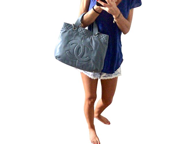 Borsa Tote Chanel in agnello blu - vista 2