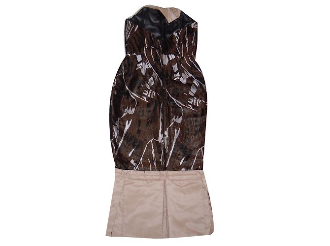Vestido de seda Roland Mouret Greyfriar Castaño Negro Rosa Blanco - vista 2