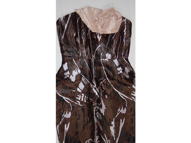 Vestido de seda Roland Mouret Greyfriar Castaño Negro Rosa Blanco - vista 4