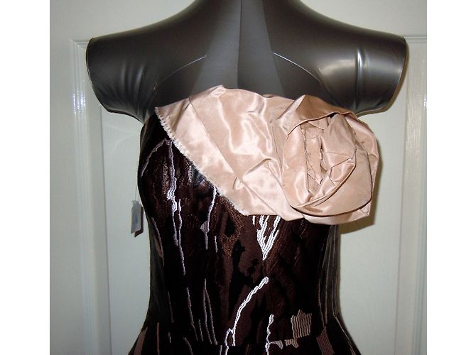 Vestido de seda Roland Mouret Greyfriar Castaño Negro Rosa Blanco - vista 5