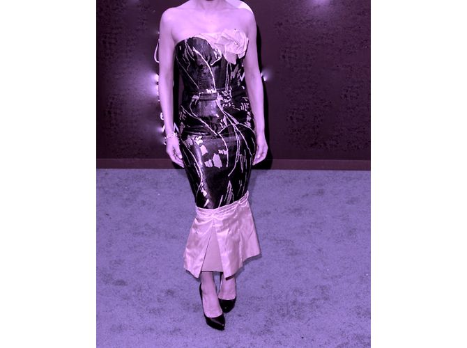 Vestido de seda Roland Mouret Greyfriar Castaño Negro Rosa Blanco - vista 8