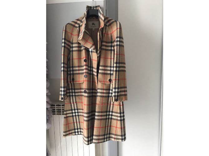 Abrigo Burberry de lana estampado tartán caramelo - vista 3
