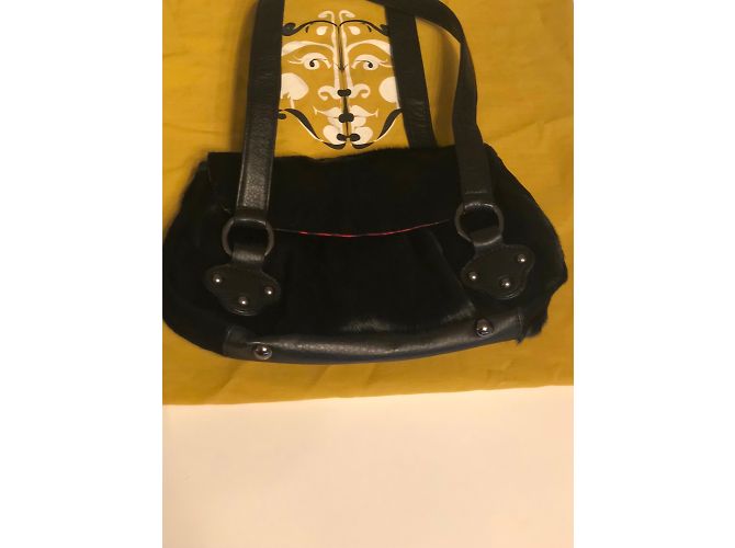 Pochette Christian Lacroix in pelle nera e pelliccia Nero Rosso - vista 5