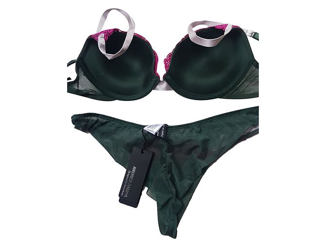 Conjunto de Sujetador y Tanga Andres Sarda Rosa y Verde Oscuro - vista 2