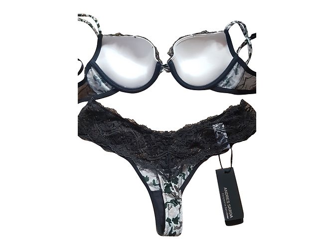 Set Reggiseno e Perizoma Andres Sarda Crema e Grigio Scuro Grigio antracite - vista 2
