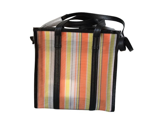 Balenciaga Bazaar Bag Schwarz Orange Creme Leder Canvas Roh - Ansicht 2