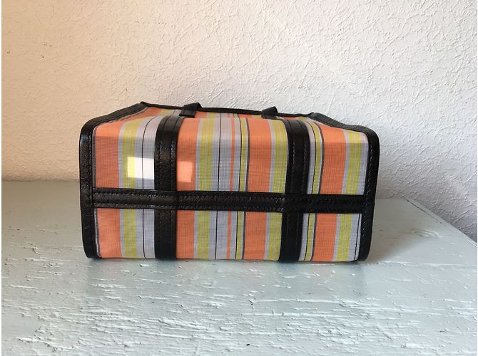 Balenciaga Bazaar Bag Schwarz Orange Creme Leder Canvas Roh - Ansicht 4