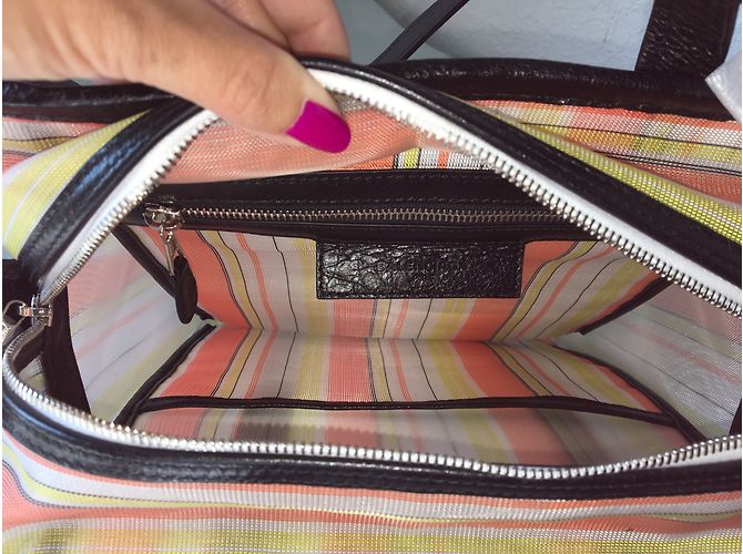 Balenciaga Bazaar Bag Schwarz Orange Creme Leder Canvas Roh - Ansicht 5