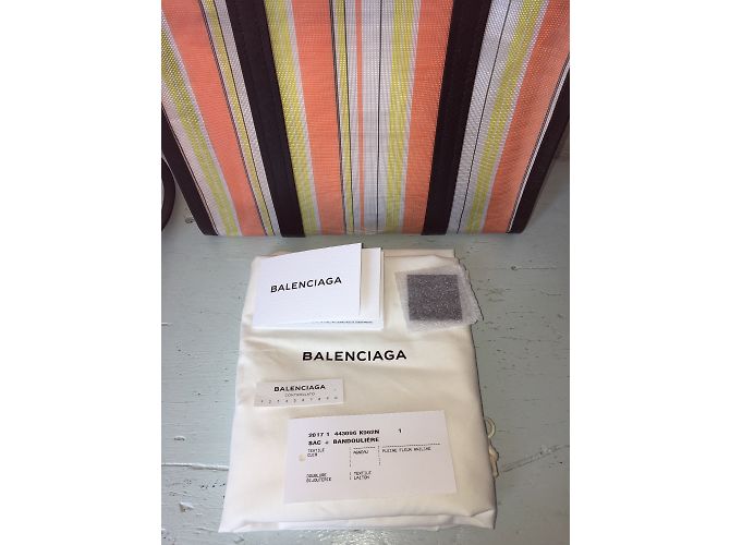 Balenciaga Bazaar Bag Schwarz Orange Creme Leder Canvas Roh - Ansicht 6