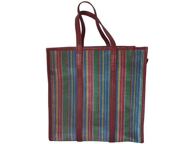 Balenciaga Bazaar Tasche Grün und Dunkelrot Leder und Stoff Bordeaux - Ansicht 2