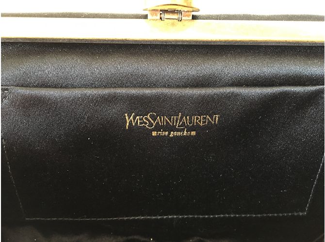 Clutch Yves Saint Laurent Rive Gauche Seta Nera Perle Nero D'oro - vista 4