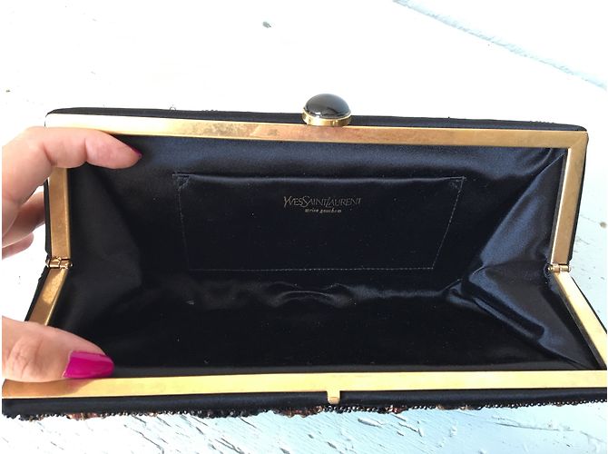 Clutch Yves Saint Laurent Rive Gauche Seta Nera Perle Nero D'oro - vista 5
