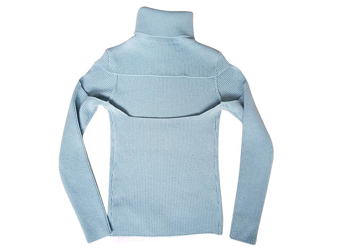 Balenciaga Hellblauer Wollpullover mit offenem Rücken - Ansicht 2
