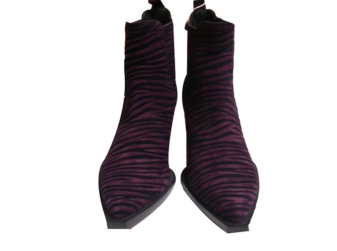 Botines Just Cavalli Morado de Gamuza Tacón de Cebra Púrpura - vista 2