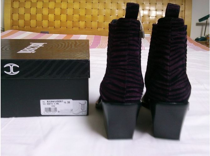 Botines Just Cavalli Morado de Gamuza Tacón de Cebra Púrpura - vista 7