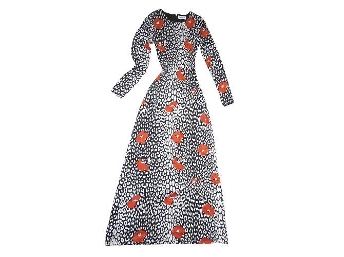 Essentiel Antwerp Seidenlanges Kleid Schwarz Weiß Orange - Ansicht 2